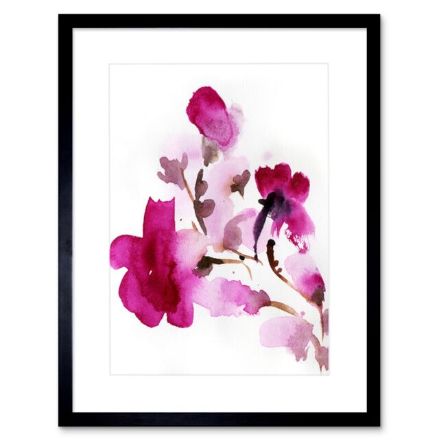 "Artery8 Wall Art Print Flower Pink Watercolour Art Framed 9x7 inch in Black - Size: W7"" x H9""" - image 1