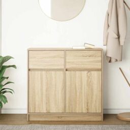 Berkfield Home Sideboard with Drawer Sonoma Oak 80x34x76 cm Engineered Wood in Brown - Size: 80 x 34 x 76 cm - thumbnail 3