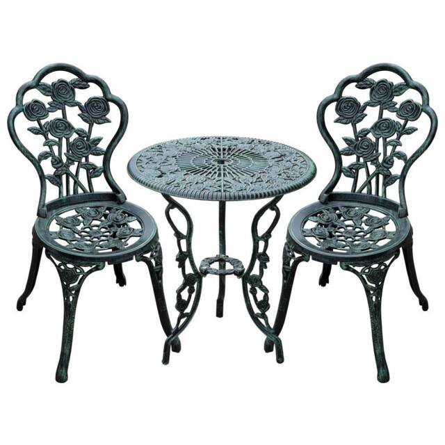 Matteo Elegant Flower Design Cast Aluminium Bistro Table & 2 Chairs - Green - image 1