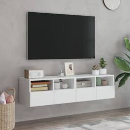 Berkfield Home TV Wall Cabinets 2 pcs White 60x30x30 cm Engineered Wood - Size: 60 x 30 x 30 cm - thumbnail 3
