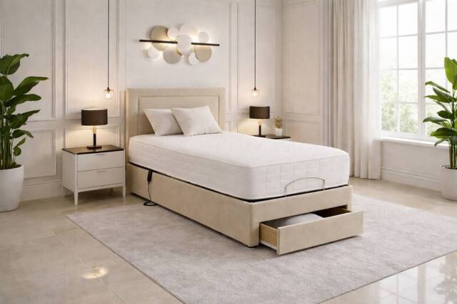 PARADISE BEDS LTD Emma Storage Electric Adjustable Mobility Bed with Mattress in Beige - Size: Single - image 1