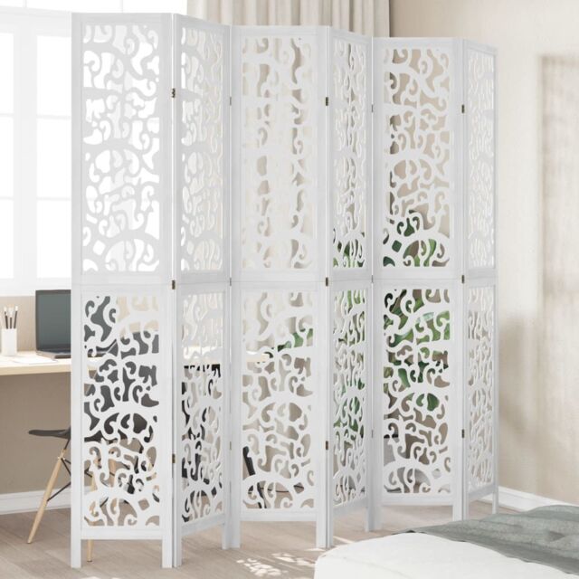 Berkfield Home Room Divider 6 Panels White Solid Wood Paulownia - image 1