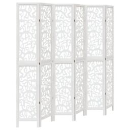 Berkfield Home Room Divider 6 Panels White Solid Wood Paulownia - thumbnail 2