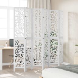 Berkfield Home Room Divider 6 Panels White Solid Wood Paulownia - thumbnail 3