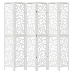 Berkfield Home Room Divider 6 Panels White Solid Wood Paulownia - thumbnail 4