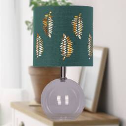 First Choice Lighting Set of 2 Buck - Clear Glass Table Lamps with Dark Green Fern Shade - thumbnail 4