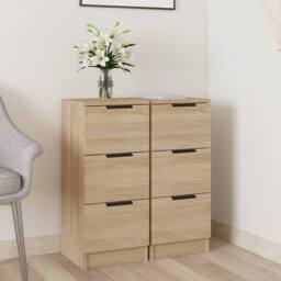 Berkfield Home Sideboards 2 pcs Sonoma Oak 30x30x70 cm Engineered Wood in Natural - Size: 30 x 30 x 70 cm - thumbnail 2