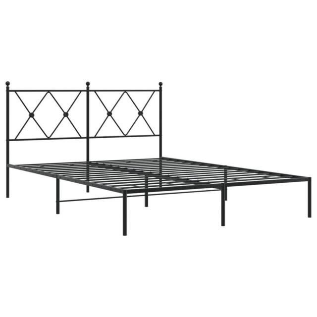 Berkfield Home Metal Bed Frame without Mattress with Headboard Black 135x190cm - Size: 135x190 cm - image 1