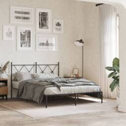 Berkfield Home Metal Bed Frame without Mattress with Headboard Black 135x190cm - Size: 135x190 cm - thumbnail 2