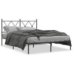 Berkfield Home Metal Bed Frame without Mattress with Headboard Black 135x190cm - Size: 135x190 cm - thumbnail 3