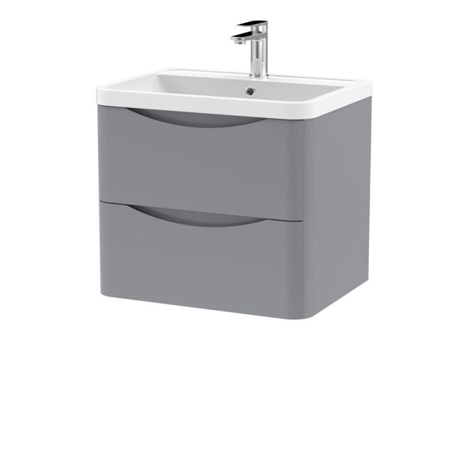 Balterley Wall Hung 2 Drawer Bathroom Vanity Unit & Basin, Satin Grey, 550mm in Grey - image 1