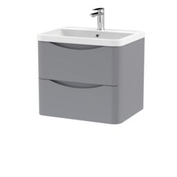 Balterley Wall Hung 2 Drawer Bathroom Vanity Unit & Basin, Satin Grey, 550mm in Grey