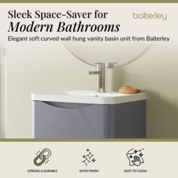 Balterley Wall Hung 2 Drawer Bathroom Vanity Unit & Basin, Satin Grey, 550mm in Grey - thumbnail 3