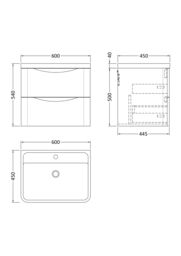 Balterley Wall Hung 2 Drawer Bathroom Vanity Unit & Basin, Satin Grey, 550mm in Grey - thumbnail 8