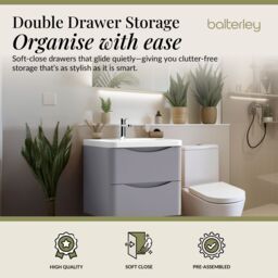 Balterley Wall Hung 2 Drawer Bathroom Vanity Unit & Basin, Satin Grey, 550mm in Grey - thumbnail 2