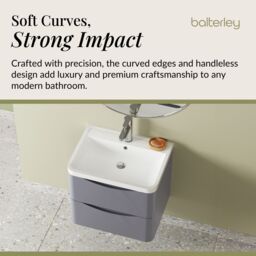 Balterley Wall Hung 2 Drawer Bathroom Vanity Unit & Basin, Satin Grey, 550mm in Grey - thumbnail 6