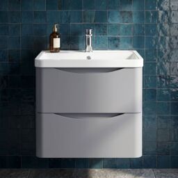 Balterley Wall Hung 2 Drawer Bathroom Vanity Unit & Basin, Satin Grey, 550mm in Grey - thumbnail 9