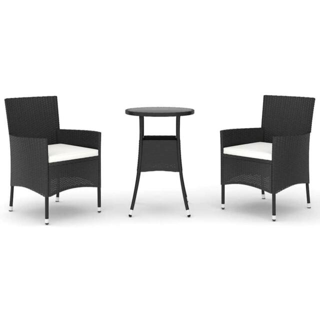 Berkfield Home 3 Piece Garden Bistro Set with Cushions Black Poly Rattan - image 1