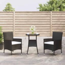 Berkfield Home 3 Piece Garden Bistro Set with Cushions Black Poly Rattan - thumbnail 2