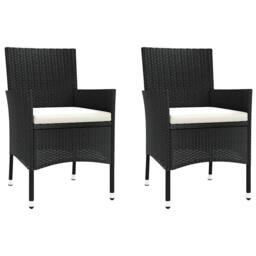Berkfield Home 3 Piece Garden Bistro Set with Cushions Black Poly Rattan - thumbnail 4