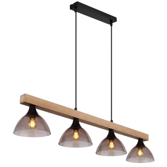 Netlighting Lindi Bar Pendant Ceiling Light Matt Black Smoke Glass Shade 4x E14 - image 1