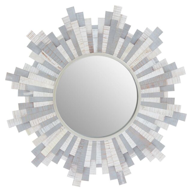 Orsina Sunburst Grey & White Wooden Wall Mirror - image 1
