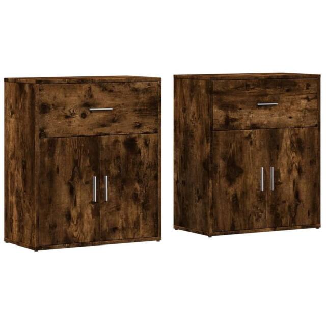 Berkfield Home Sideboards 2 pcs Smoked Oak 60x31x70 cm Engineered Wood in Brown - Size: 60 x 31 x 70 cm - image 1