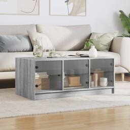 Berkfield Home Coffee Table with Glass Doors Grey Sonoma 102x50x42 cm - Size: 102 x 50 x 42 cm - thumbnail 3