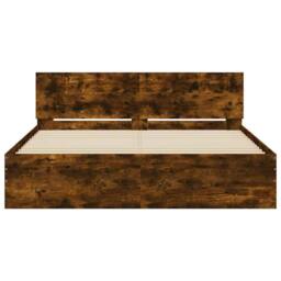 Berkfield Home Durable Bed Frame with Headboard & LED Smoked Oak 150x200 cm Ki in Brown - Size: King - thumbnail 7