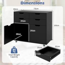 Costway 4 Drawer Dresser Chest Mobile Storage Cabinet w/Universal Wheels in Black - thumbnail 2
