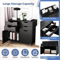 Costway 4 Drawer Dresser Chest Mobile Storage Cabinet w/Universal Wheels in Black - thumbnail 4