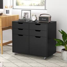 Costway 4 Drawer Dresser Chest Mobile Storage Cabinet w/Universal Wheels in Black - thumbnail 7