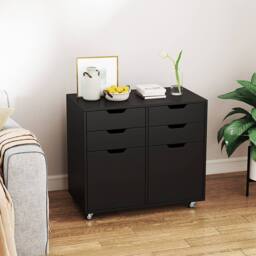Costway 4 Drawer Dresser Chest Mobile Storage Cabinet w/Universal Wheels in Black - thumbnail 1