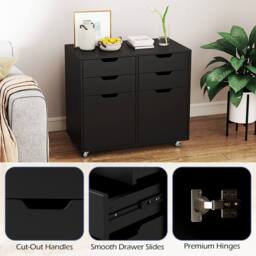 Costway 4 Drawer Dresser Chest Mobile Storage Cabinet w/Universal Wheels in Black - thumbnail 8