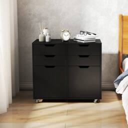 Costway 4 Drawer Dresser Chest Mobile Storage Cabinet w/Universal Wheels in Black - thumbnail 9