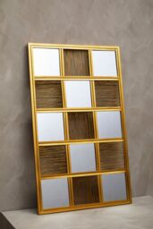 Orsina Stylish Wall Mirror, Wall Mirror with Check Design, Chic Wall Mirror For Modern Home Decor in Gold - thumbnail 2