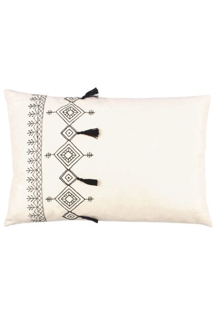 Furn Pritta 100% Cotton Embroidered Tasselled Cushion in Natural - Size: 40 cm x 60 cm - image 1