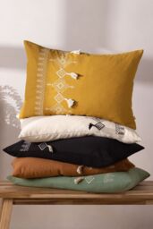 Furn Pritta 100% Cotton Embroidered Tasselled Cushion in Natural - Size: 40 cm x 60 cm - thumbnail 6