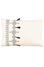 Furn Pritta 100% Cotton Embroidered Tasselled Cushion in Natural - Size: 40 cm x 60 cm - thumbnail 1