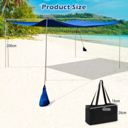 Costway 3 x 3 m Beach Canopy Shields Large Outdoor Picnic Tent Sun Shelter with 4 Sandbags in Blue - thumbnail 2