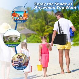 Costway 3 x 3 m Beach Canopy Shields Large Outdoor Picnic Tent Sun Shelter with 4 Sandbags in Blue - thumbnail 3