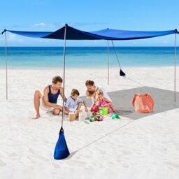 Costway 3 x 3 m Beach Canopy Shields Large Outdoor Picnic Tent Sun Shelter with 4 Sandbags in Blue - thumbnail 1