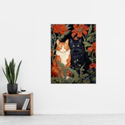 Artery8 Fluffy Ginger & Black Flower Cats Amongst The Red Floral Blooms Modern Artwork Extra Large XL Unframed Wall Art Poster Print - thumbnail 4