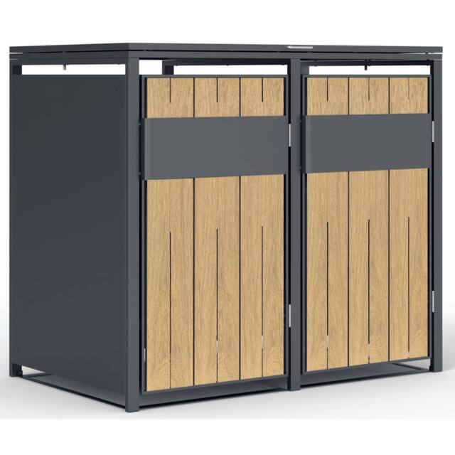 Phoenix Safe Company Phoenix Outdoor Double Wheelie Bin Store for 2 x 240L Bins, Oak Effect Metal Storage GB2200AW in Brown - Size: 800mm - image 1