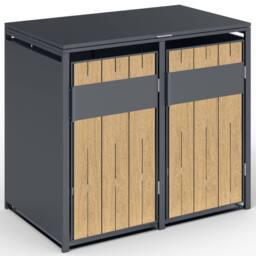 Phoenix Safe Company Phoenix Outdoor Double Wheelie Bin Store for 2 x 240L Bins, Oak Effect Metal Storage GB2200AW in Brown - Size: 800mm - thumbnail 9