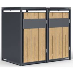 Phoenix Safe Company Phoenix Outdoor Double Wheelie Bin Store for 2 x 240L Bins, Oak Effect Metal Storage GB2200AW in Brown - Size: 800mm
