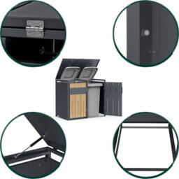 Phoenix Safe Company Phoenix Outdoor Double Wheelie Bin Store for 2 x 240L Bins, Oak Effect Metal Storage GB2200AW in Brown - Size: 800mm - thumbnail 2