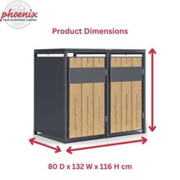 Phoenix Safe Company Phoenix Outdoor Double Wheelie Bin Store for 2 x 240L Bins, Oak Effect Metal Storage GB2200AW in Brown - Size: 800mm - thumbnail 3