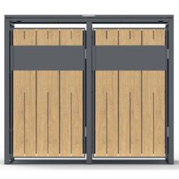 Phoenix Safe Company Phoenix Outdoor Double Wheelie Bin Store for 2 x 240L Bins, Oak Effect Metal Storage GB2200AW in Brown - Size: 800mm - thumbnail 7
