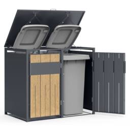 Phoenix Safe Company Phoenix Outdoor Double Wheelie Bin Store for 2 x 240L Bins, Oak Effect Metal Storage GB2200AW in Brown - Size: 800mm - thumbnail 5
